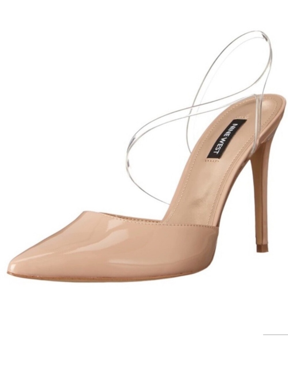 Nine West Beige Patent Pointed-Toe Slingback Pump